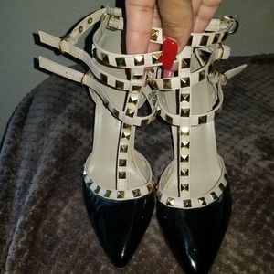 Black and tan studded heels